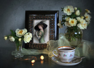 Картинка цветы розы чай портрет букет винтаж стиль