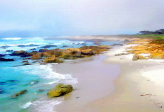Картинка рисованные природа море побережье камни