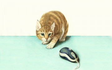 Картинка кошка+и+мышка рисованные животные +коты кот мышь мышка кошка