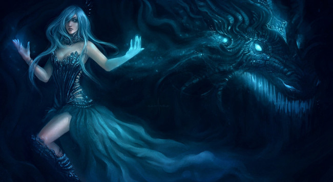 Обои картинки фото фэнтези, красавицы и чудовища, дракон, монстр, девушка