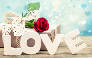 обоя праздничные, день святого валентина,  сердечки,  любовь, день, святого, валентина, подарок, роза, любовь, буквы