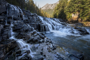 Картинка природа водопады камни лес горы поток
