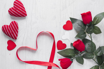Картинка праздничные день+святого+валентина +сердечки +любовь розы лента сердечки