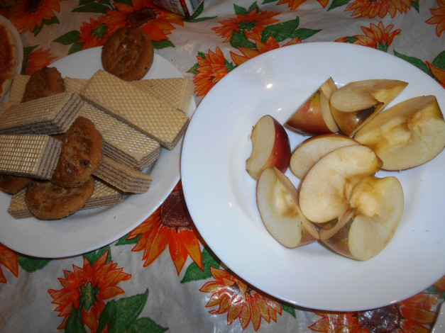Обои картинки фото еда, яблоки, вафли, печенье