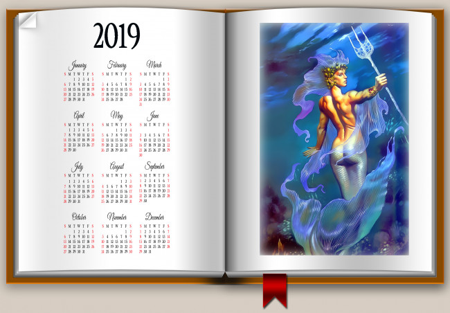 Обои картинки фото календари, фэнтези, русалка, девушка, трезубец