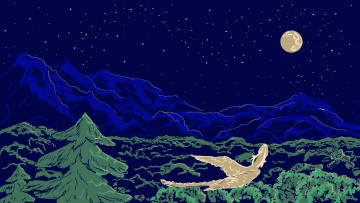 Картинка фэнтези драконы дракон ночь лес горы луна