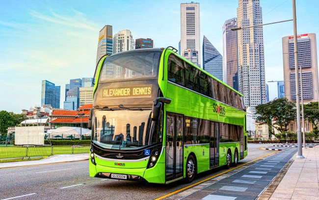 Обои картинки фото автомобили, автобусы, александр, деннис, enviro500, зеленый, автобус, 2022, года, hdr, sg-spec, двухэтажный, пассажирский, транспорт