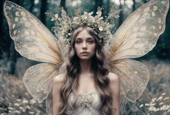 Картинка 3д+графика фантазия+ fantasy девушка бабочка портрет крылья эльфийка ии-арт нейросеть