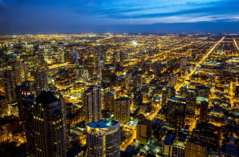 Картинка города чикаго+ сша чикаго иллинойс горизонты ночь городской вид голубое небо ночные огни здания небоскребы
