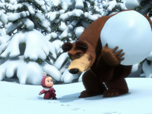 обоя мультфильмы, маша, медведь, снег