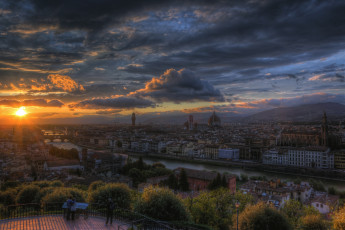 обоя города, флоренция, италия, рассвет, крыши, собор, панорама