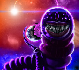 Картинка фэнтези существа монстр улыбка планета поедатель червь космос огонёк