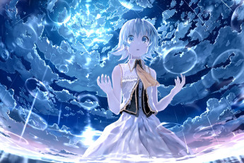 Картинка аниме vocaloid арт bob biyonbiyon вокалоид gumi девушка слезы капли дождь небо облака