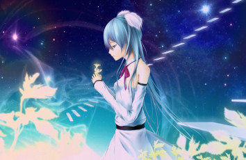 Картинка vocaloid аниме koi0koi oki цветы звезды арт небо девушка hatsune miku