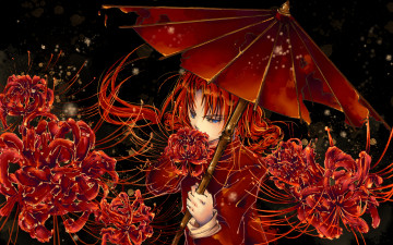 обоя аниме, gintama, цветы, зонт, парень, kamui, jellyfishome, арт