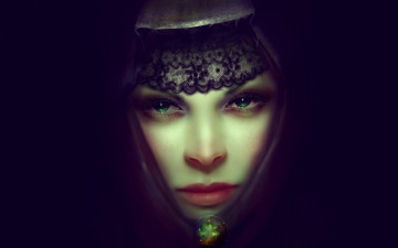 Картинка фэнтези девушки девушка лицо крупный план зеленые глаза темный фон