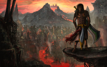 Картинка воин фэнтези люди человек лава город