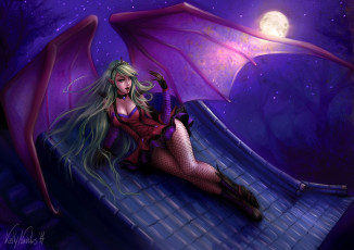 Картинка фэнтези вампиры вампир девушка крылья ночь крыша