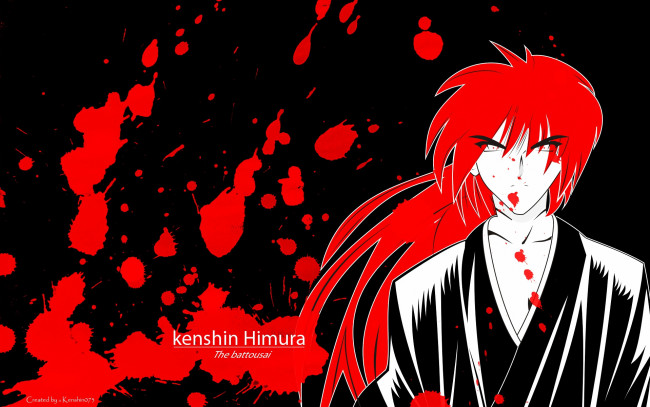 Обои картинки фото аниме, rurouni kenshin, кровь, самурай, kenshin, himura, мужчина