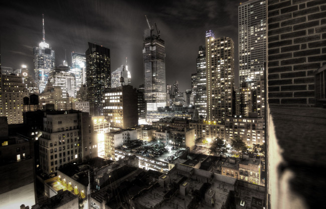 Обои картинки фото города, нью-йорк , сша, небоскребы, ночь, огни, здания