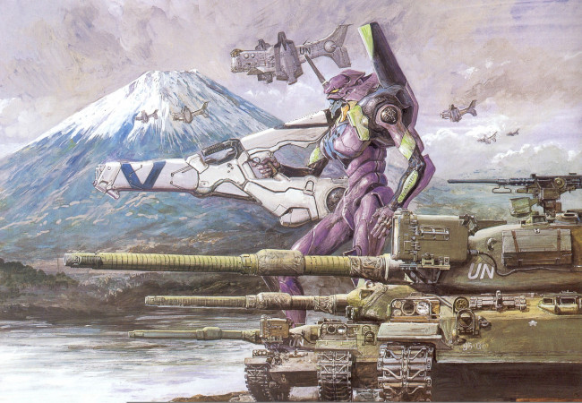 Обои картинки фото аниме, evangelion, eva, eva-01, меха, танк, neon, genesis