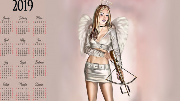 Картинка календари фэнтези ангел оружие арбалет девушка крылья