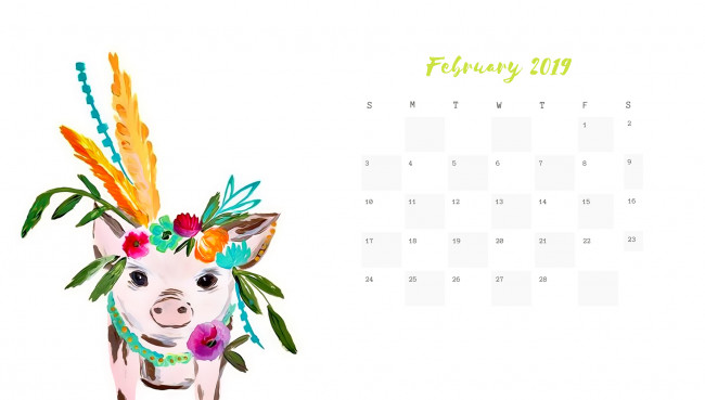 Обои картинки фото календари, рисованные,  векторная графика, поросенок, венок, свинья, цветы