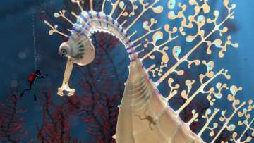 Картинка фэнтези существа морской конек монстр водолазы
