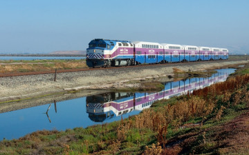 Картинка техника поезда отражение вода железная дорога