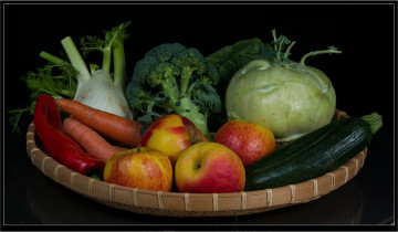 обоя еда, фрукты и овощи вместе, яблоки, перец, капуста