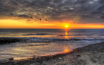 Картинка природа восходы закаты океан горизонт тучи заря
