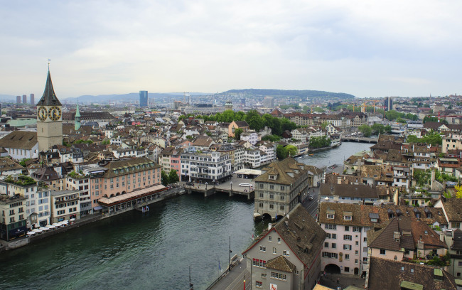 Обои картинки фото города, цюрих , швейцария, панорама, река