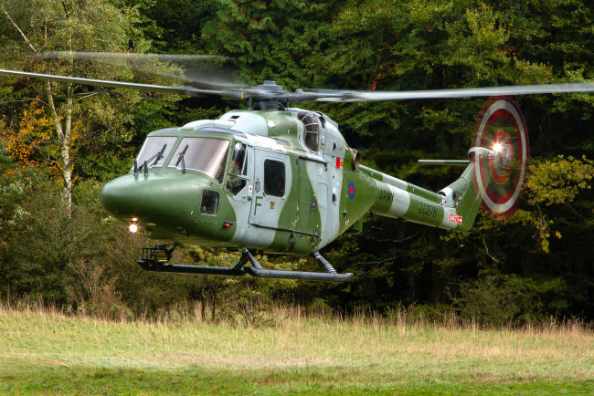 Обои картинки фото westland lynx ah7, авиация, вертолёты, поляна, лес, вертолёт, посадка