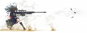 Картинка аниме оружие +техника +технологии девушка винтовка фон