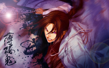 Картинка аниме hakuouki самурай катана кровь shinsengumi kitan демоны бледной сакуры yone kazuki art hijikata toshizou атака