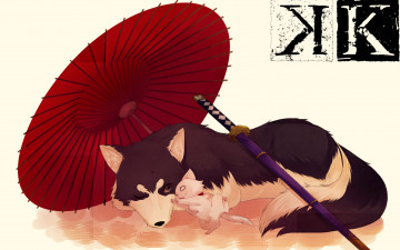 обоя аниме, k project, собаки, зонт