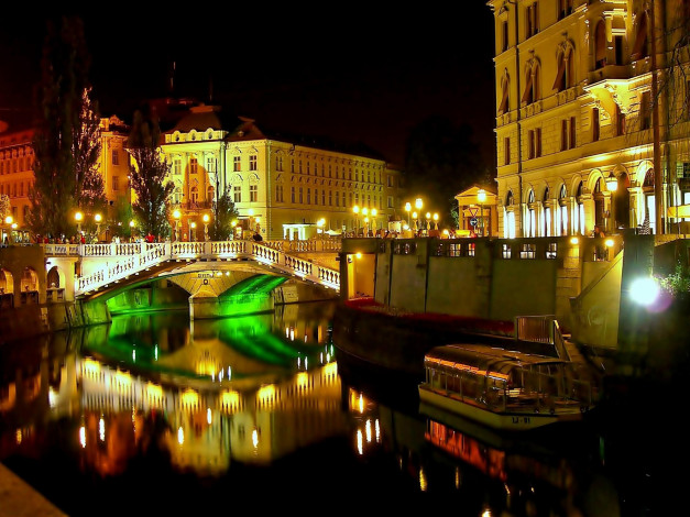 Обои картинки фото любляна, словения, города, - огни ночного города