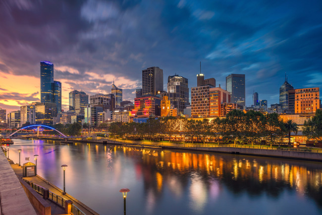Обои картинки фото melbourne, города, мельбурн , австралия, мост, пролив