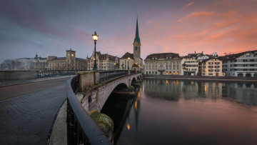 Картинка города цюрих+ швейцария мост река