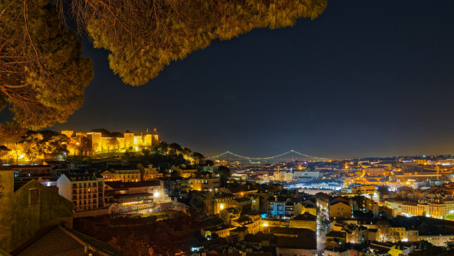 Обои картинки фото города, лиссабон , португалия, ночь, огни