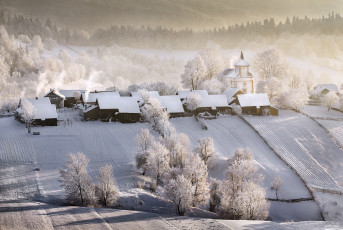 Картинка города -+панорамы храм деревня дома зима
