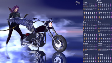 Картинка календари 3д-графика лук крылья девушка мотоцикл