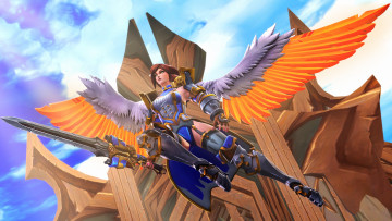 Картинка 3д+графика ангел+ angel девушка фон униформа крылья меч