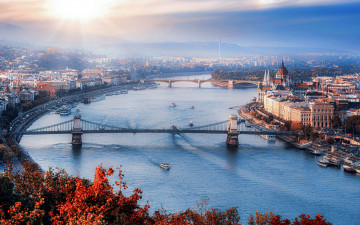 обоя города, будапешт , венгрия, панорама, река, мосты