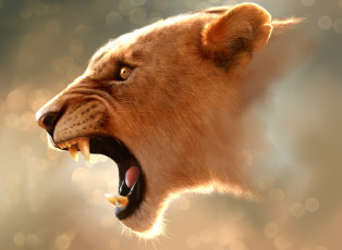 Картинка рисованные животные львы львица пасть арт