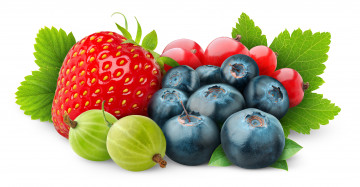 Картинка еда фрукты ягоды клубника черника красная смородина крыжовник