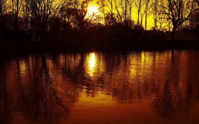 Обои картинки фото природа, восходы, закаты, река, закат, отражение