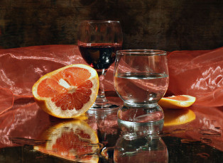 Картинка еда напитки отражение шелк натюрморт бокал вино апельсин