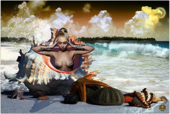 Картинка фэнтези девушки море раковина девушка