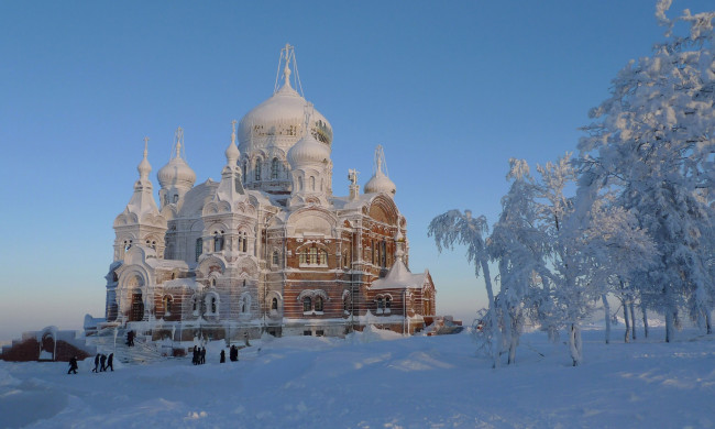 Обои картинки фото города, - православные церкви,  монастыри, деревья, снег, церковь